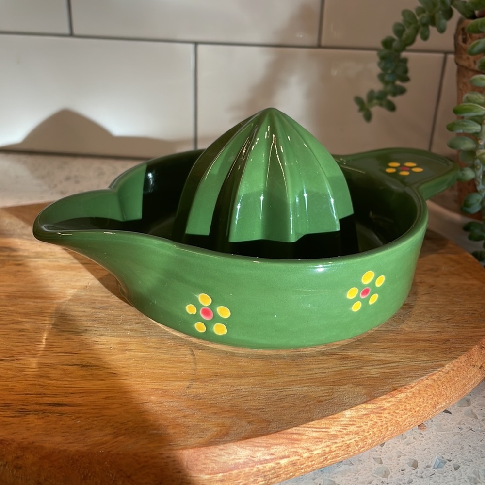 ***SOLD***Green Ceramic Juicer with Yellow Flowers
